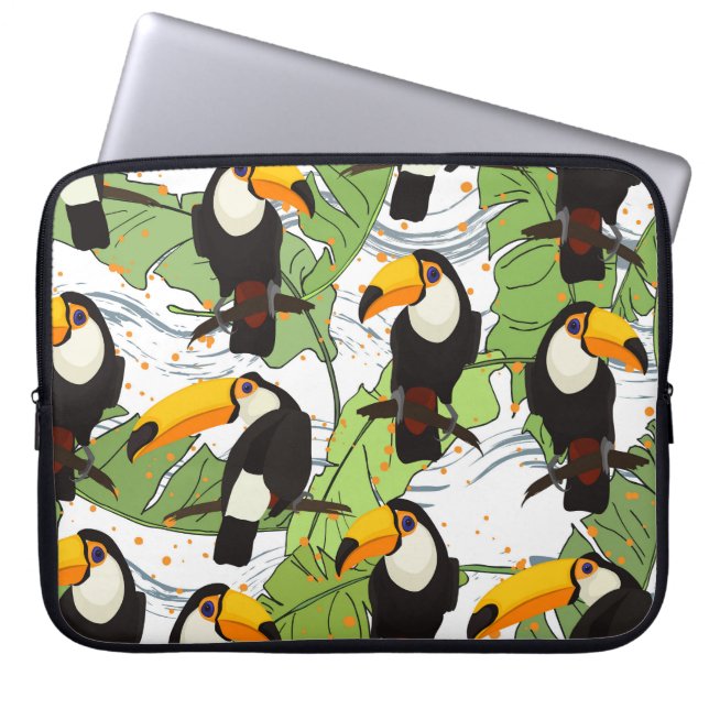 Tropical Toucan, grönt handflatan, vintage mönster Laptop Fodral (Framsidan)