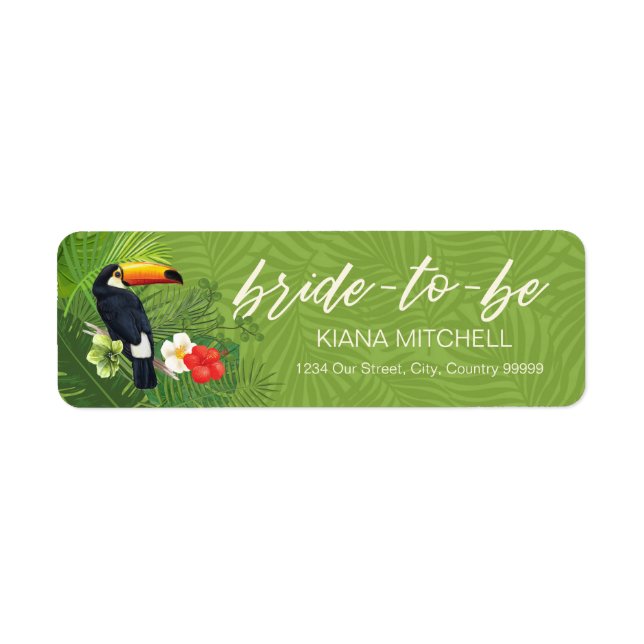 Tropical Toucan-Grönt-ID577 för vattenfärg, Bride- Returadress Etikett (Framsidan)