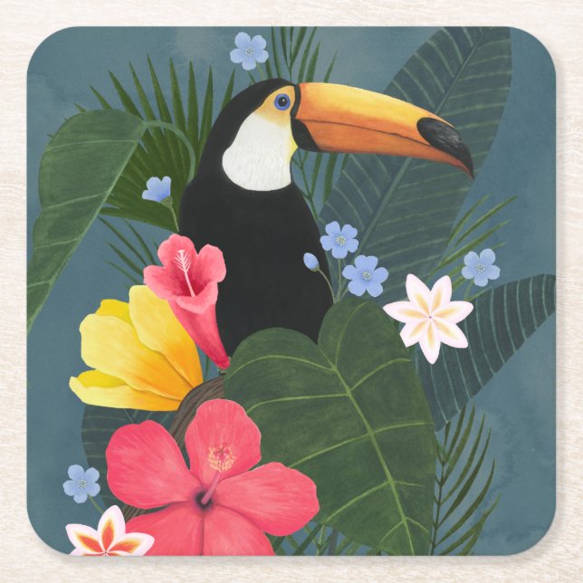 Tropical Toucan i Wilderness Underlägg Papper Kvadrat (Framsidan)