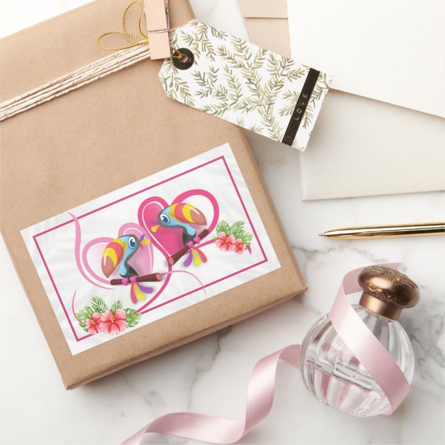 Tropical Toucan Kärlek Rektangulärt Klistermärke (Gifting)