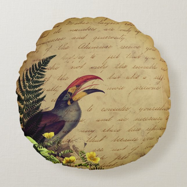 Tropical Toucan med Write Ephemera Rund Kudde (Framsidan)