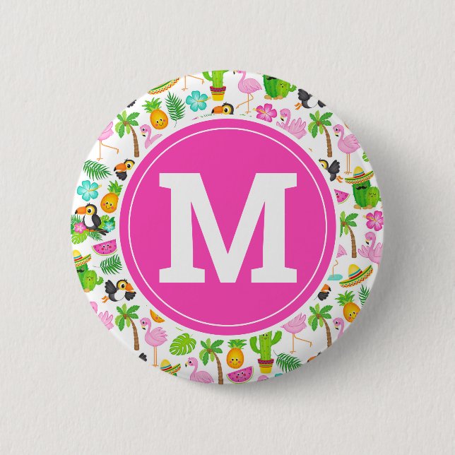 Tropical Toucan och Blommönster under sommaren Knapp (Framsida)