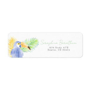 Tropical Toucan Parrot för vattenfärg Returadress Etikett