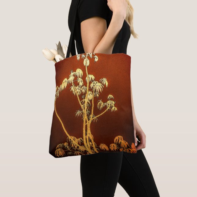 Tropical Träd Silhouette Tote Tygkasse (Närbild)
