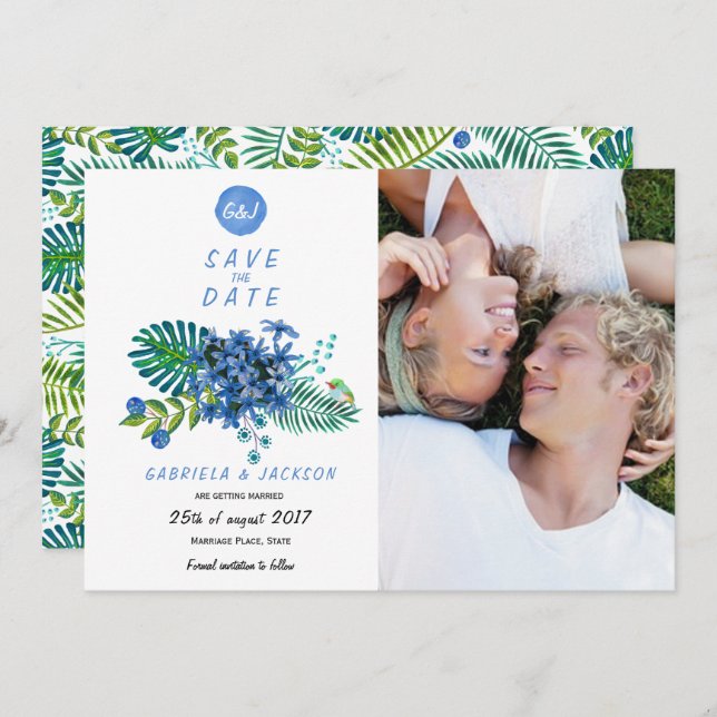 Tropical Tropics blad | Spara datum fotokort Inbjudningar (Fram/baksida)