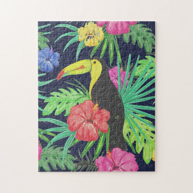 Tropical Tucan och Löv Rainforest Pussel (Vertikal)