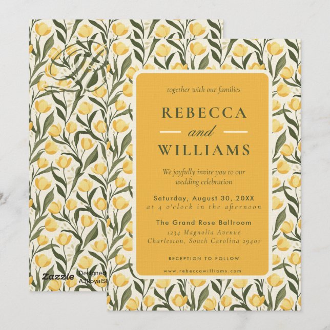 Tropical Tulip Petal Destination Wedding Inbjudningar (Fram/baksida)