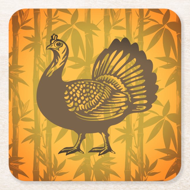 Tropical Turk Thanksgiving Bambu  Underlägg Papper Kvadrat (Framsidan)