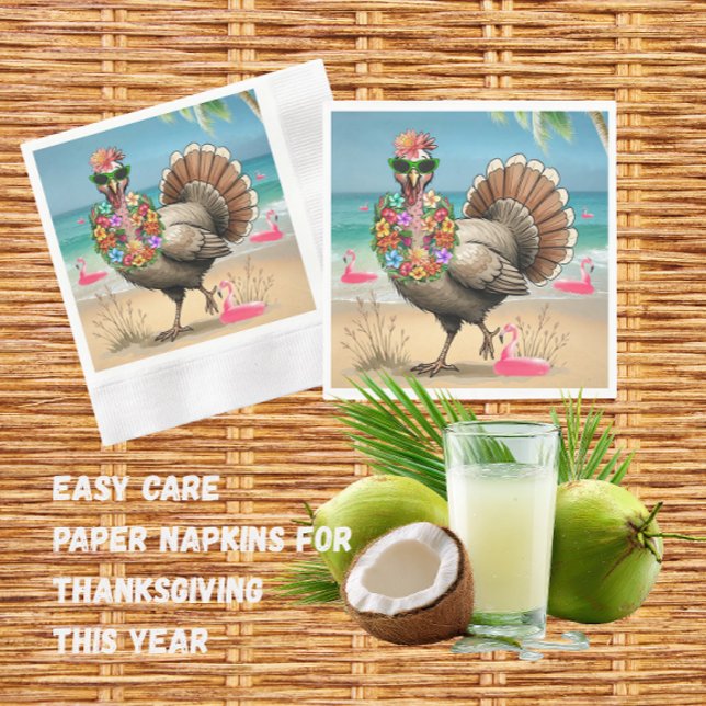 Tropical Turk Thanksgiving Pappersduk  Pappersservett (Fun tropical turkey napkins ready for Thanksgiving entertaining!)