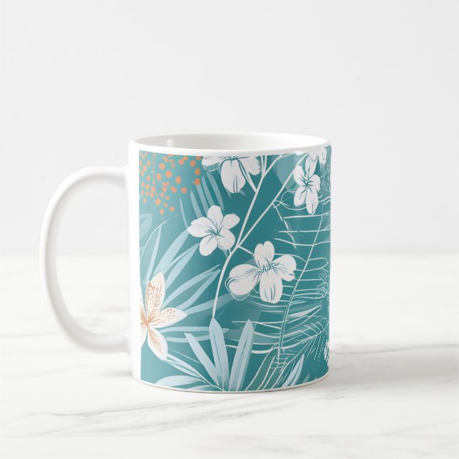 Tropical Turquoise & Terracotta Hibiscus Floral  Kaffemugg (Vänster)