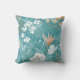 Tropical Turquoise & Terracotta Hibiscus Floral  Kudde