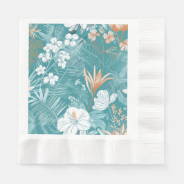 Tropical Turquoise & Terracotta Hibiscus Floral  Pappersservett