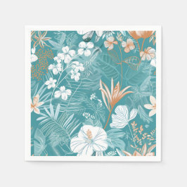 Tropical Turquoise & Terracotta Hibiscus Floral  Pappersservett