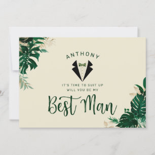 Tropical Tuxedo & Bow Tie Best Man Frieri kort