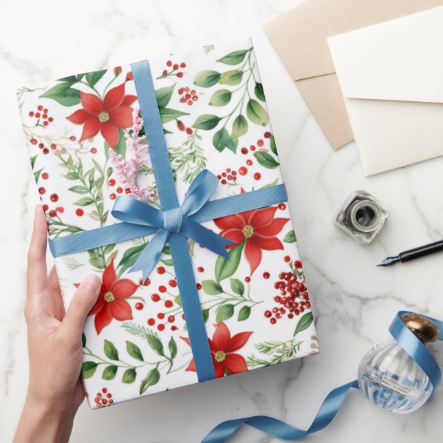 Tropical Vibe Christmas Poinsettia Pattern Presentpapper (Gifting)
