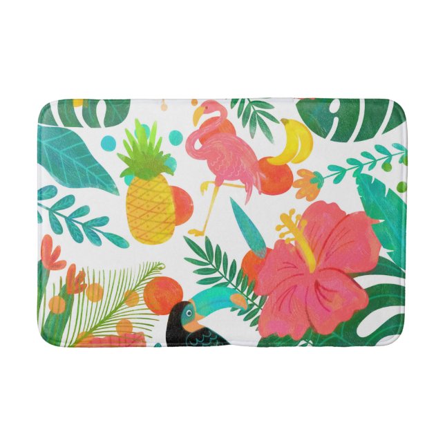 Tropical Vibes Blommigt Lövs SommarChic Badrumsmatta (Framsidan)