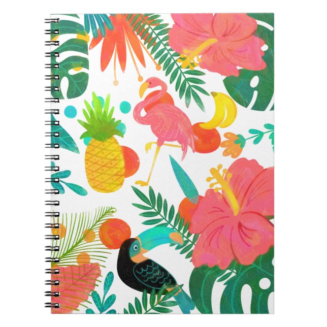 Tropical Vibes Blommigt Lövs Summer Luau Anteckningsbok (Framsidan)