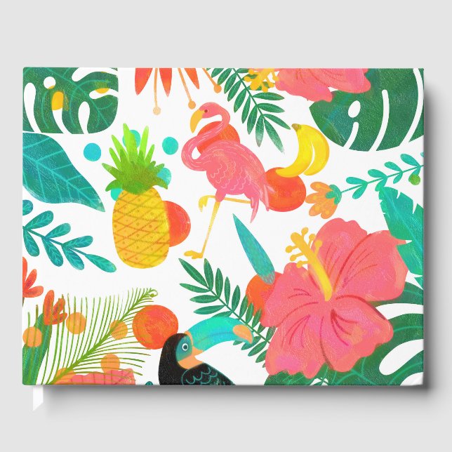 Tropical Vibes Blommigt Lövs Summer Luau Bröllop Gästböcker (Framsida)