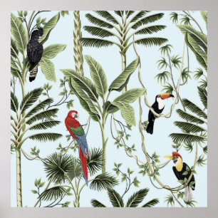 Tropical vintage handflatan träd, liana, macaw Par Poster