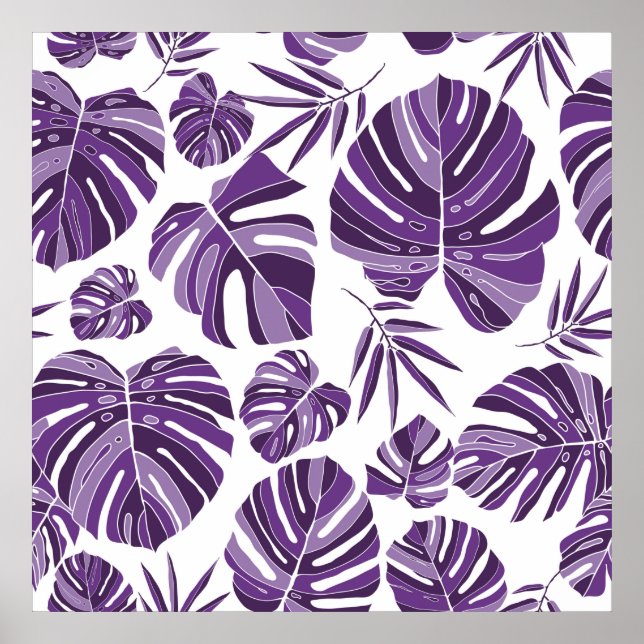 Tropical violet monstera leaves seamless pattern w poster (Framsidan)
