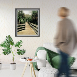 Tropical Walk Pier Handflatan Träd Poster Framed