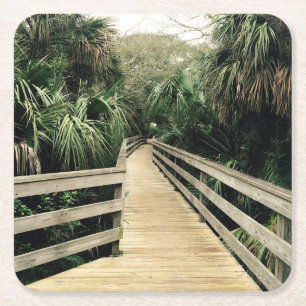 Tropical Walk Pier Handflatan Träd underlägg Papper Kvadrat