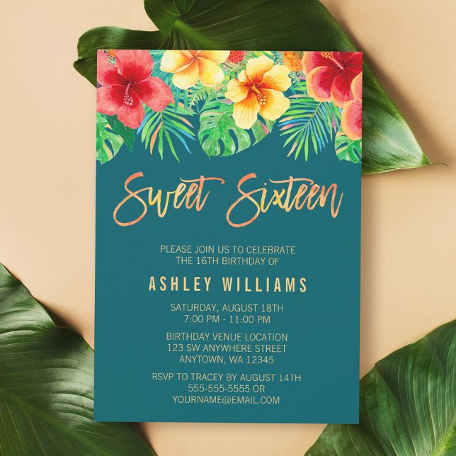 Tropical Watercolor Flowers Sweet 16 Birthday Inbjudningar (Skapare uppladdad)