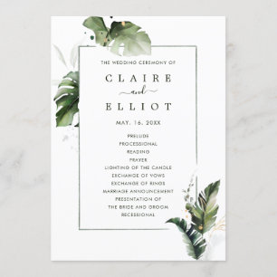 Tropical Watercolor Foliage Bröllop Ceremony Program