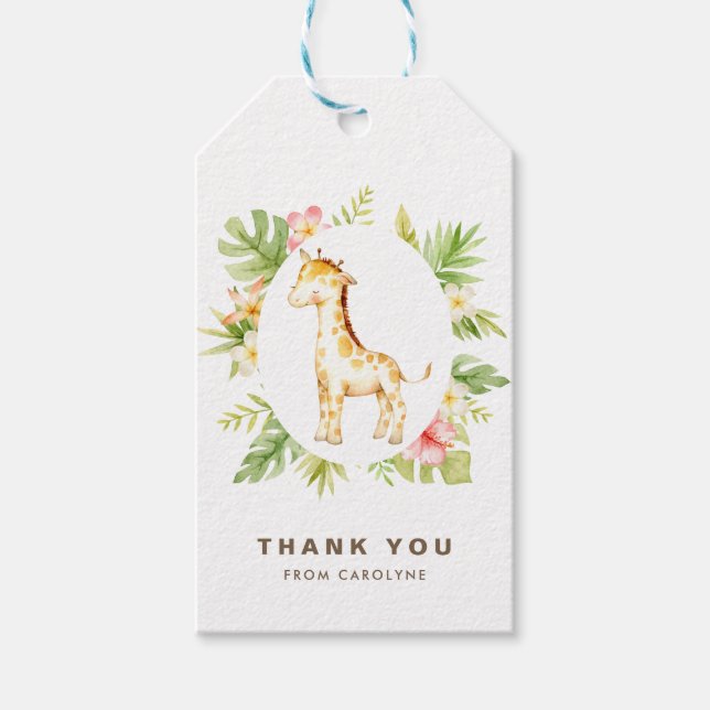 Tropical Watercolor Giraffe Summer Tack Presentetikett (Framsidan)