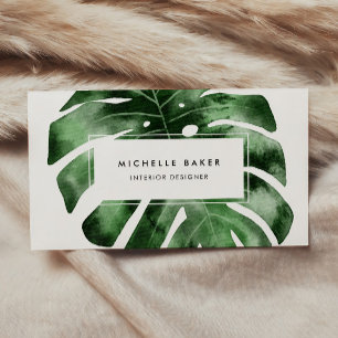 Tropical Watercolor Greenery Monstera Löv Visitkort