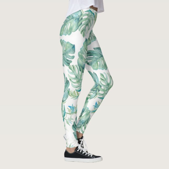 Tropical Watercolor Greenery Yoga Leggings (Höger)
