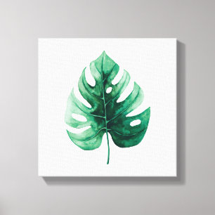 Tropical Watercolor Grönt Monstera Illustration Canvastryck