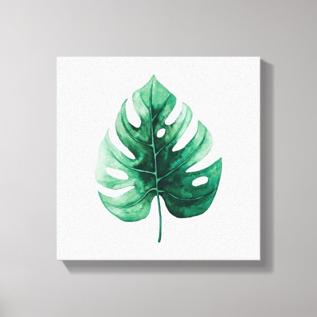 Tropical Watercolor Grönt Monstera Illustration Canvastryck (Framsida)