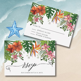 Tropical Watercolor Hawaiian Floral Wedding RSVP  OSA Kort