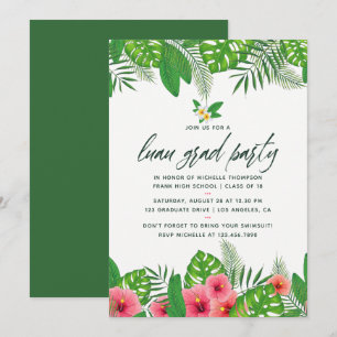 Tropical Watercolor Luau Studentfest Inbjudan