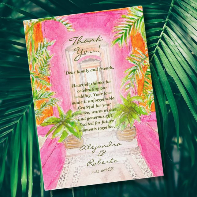 Tropical Watercolor Mexican Destination Wedding Tack Kort (Skapare uppladdad)