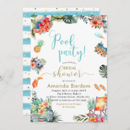 Tropical Watercolor Poolside Summer Möhippa Inbjudningar