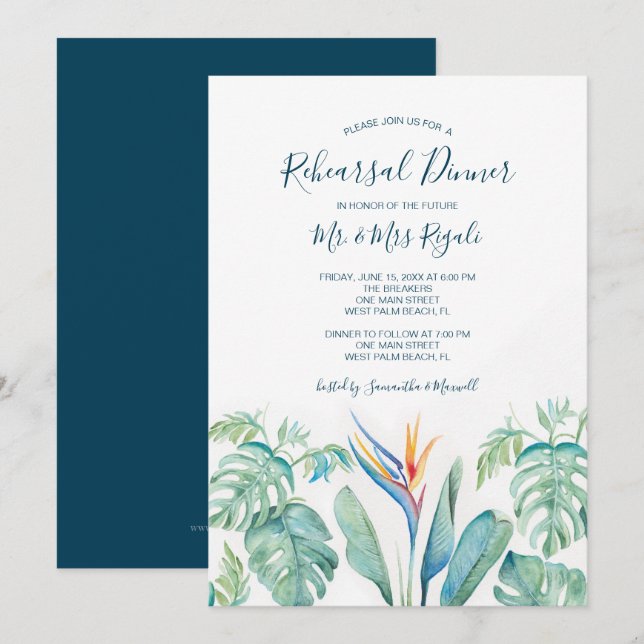 Tropical Watercolor Rehearsal Middagsinbjudan Inbjudningar (Fram/baksida)