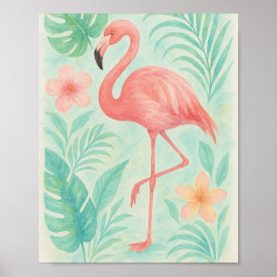Tropical Watercolor Rosa Flamingo   Exotisk botani Poster