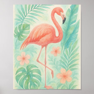 Tropical Watercolor Rosa Flamingo   Exotisk botani Poster