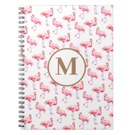 Tropical Watercolor Rosa Flamingo Guld Initial Anteckningsbok