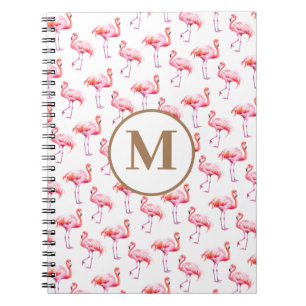 Tropical Watercolor Rosa Flamingo Guld Initial Anteckningsbok