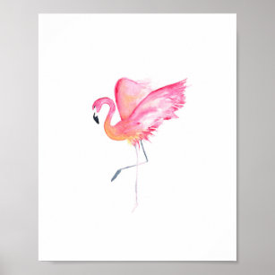 Tropical Watercolor Rosa Flamingo Poster
