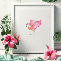 Tropical Watercolor Rosa Flamingo