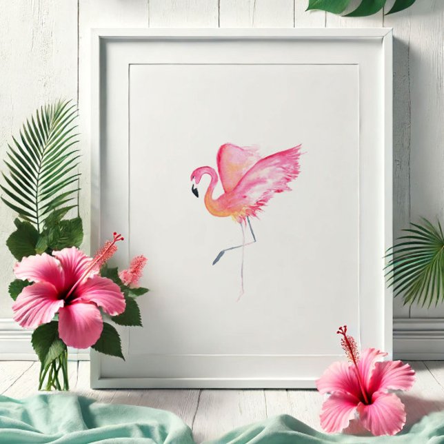 Tropical Watercolor Rosa Flamingo Poster (Watercolor pink flamingo print by Victoria Grigaliunas of Do Tell A Belle)