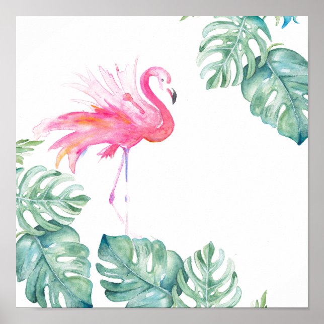 Tropical Watercolor Rosa Flamingo Poster (Framsidan)
