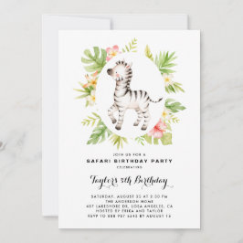 Tropical Watercolor Zebra Safari Barns födelsedag Inbjudningar