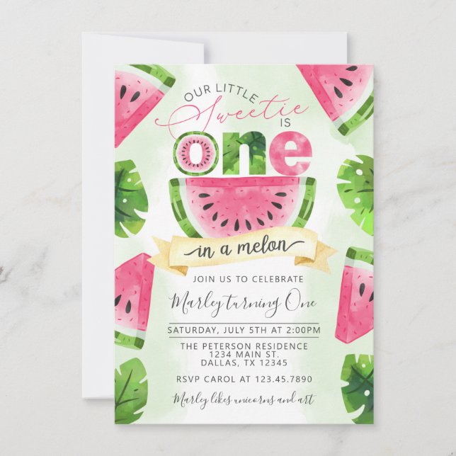 Tropical Watermelon 1st Birthday Party bjudande in Inbjudningar (Framsida)
