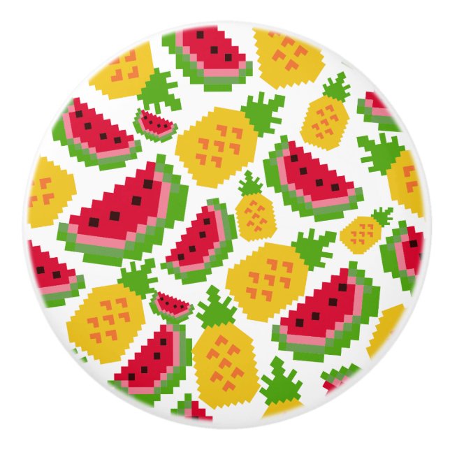 Tropical Watermelon and Pineapple Pixel Pattern Knopp (Framsidan)