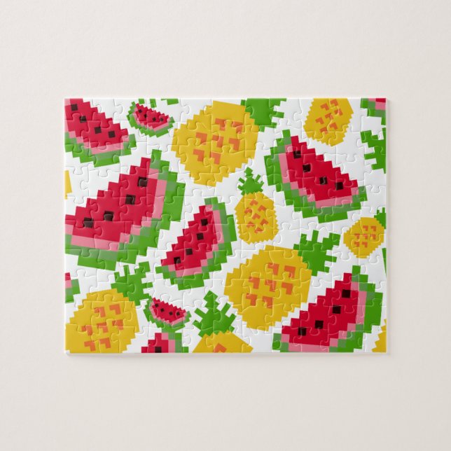 Tropical Watermelon and Pineapple Pixel Pattern Pussel (Horisontell)